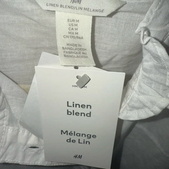 h&m ruffle sleeves linen blend button down top M - Picture 2 of 4